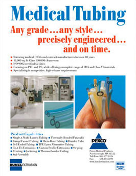 Advertisement for a manufacturer of medical tubing.