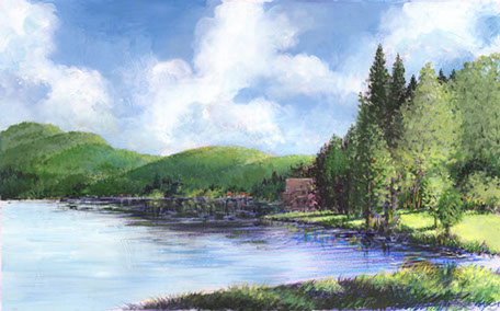 Acrylic paintings: Pontoosuc Lake, Pittsfield, Masschusetts.