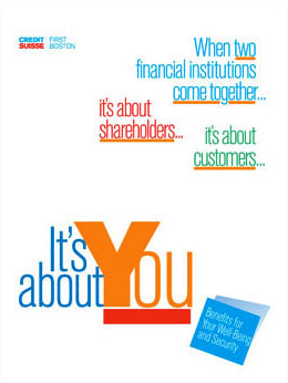 Corporate merger benefits brochure for a bank.