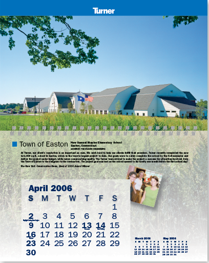 Promotional calendar for Turner Construction Company.